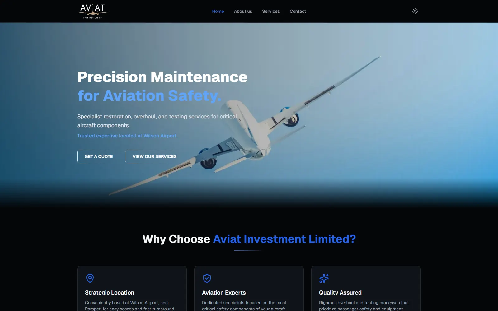 Aviat Investment website homepage